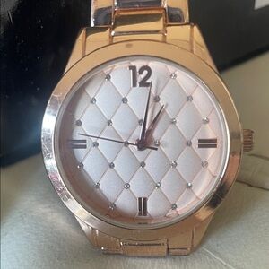 Rose Gold Women's Watch - Quilted Pattern (like Chanel!) with Diamonds on Face